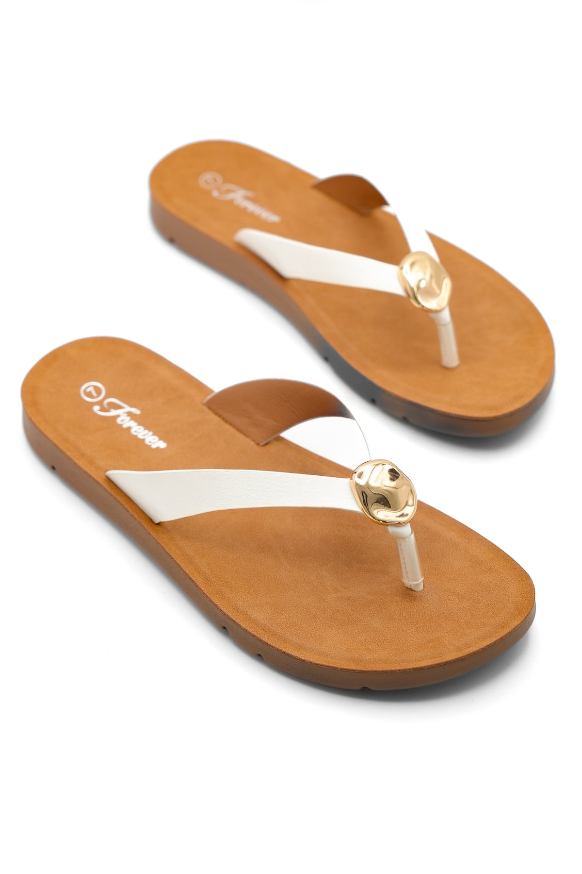 Vegan Leather Thong Sandal with Gold Accent Detail - Freckled Poppy