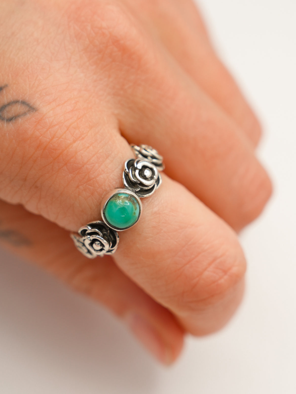 BOHO SOL Silver and Turquoise Multi Rose Stacker Ring - Freckled Poppy