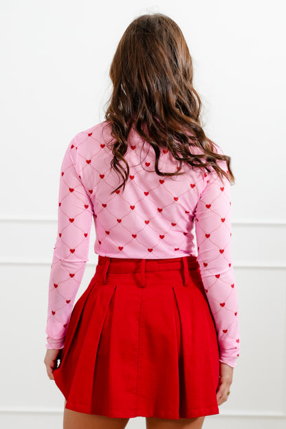 Plus/Reg Heartlines Print Long Sleeve Mesh Top - Freckled Poppy