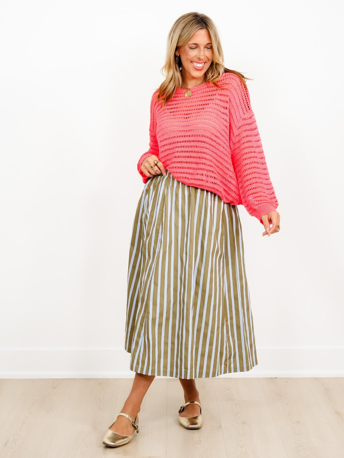 Loose Knit Long Sleeve BoatNeck Top - Freckled Poppy