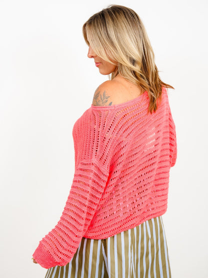 Loose Knit Long Sleeve BoatNeck Top - Freckled Poppy