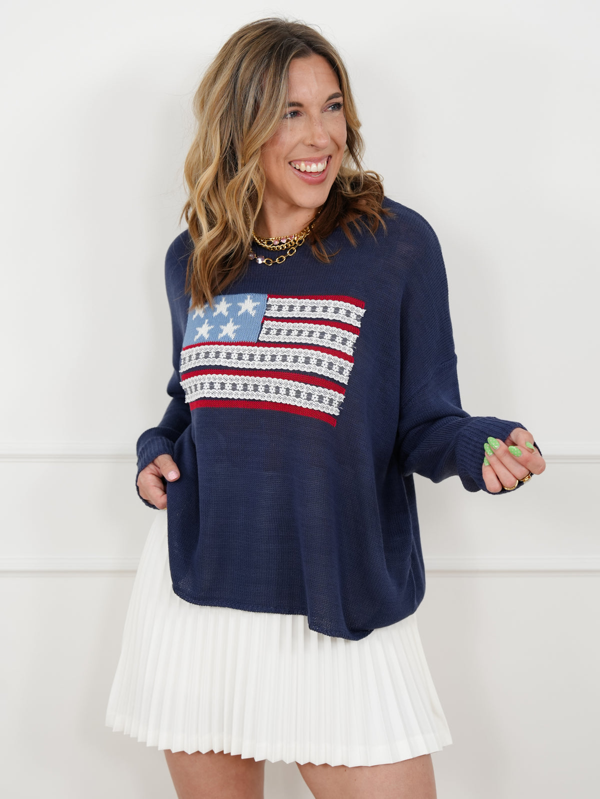 Long Sleeve American Flag Pullover Sweater - Freckled Poppy