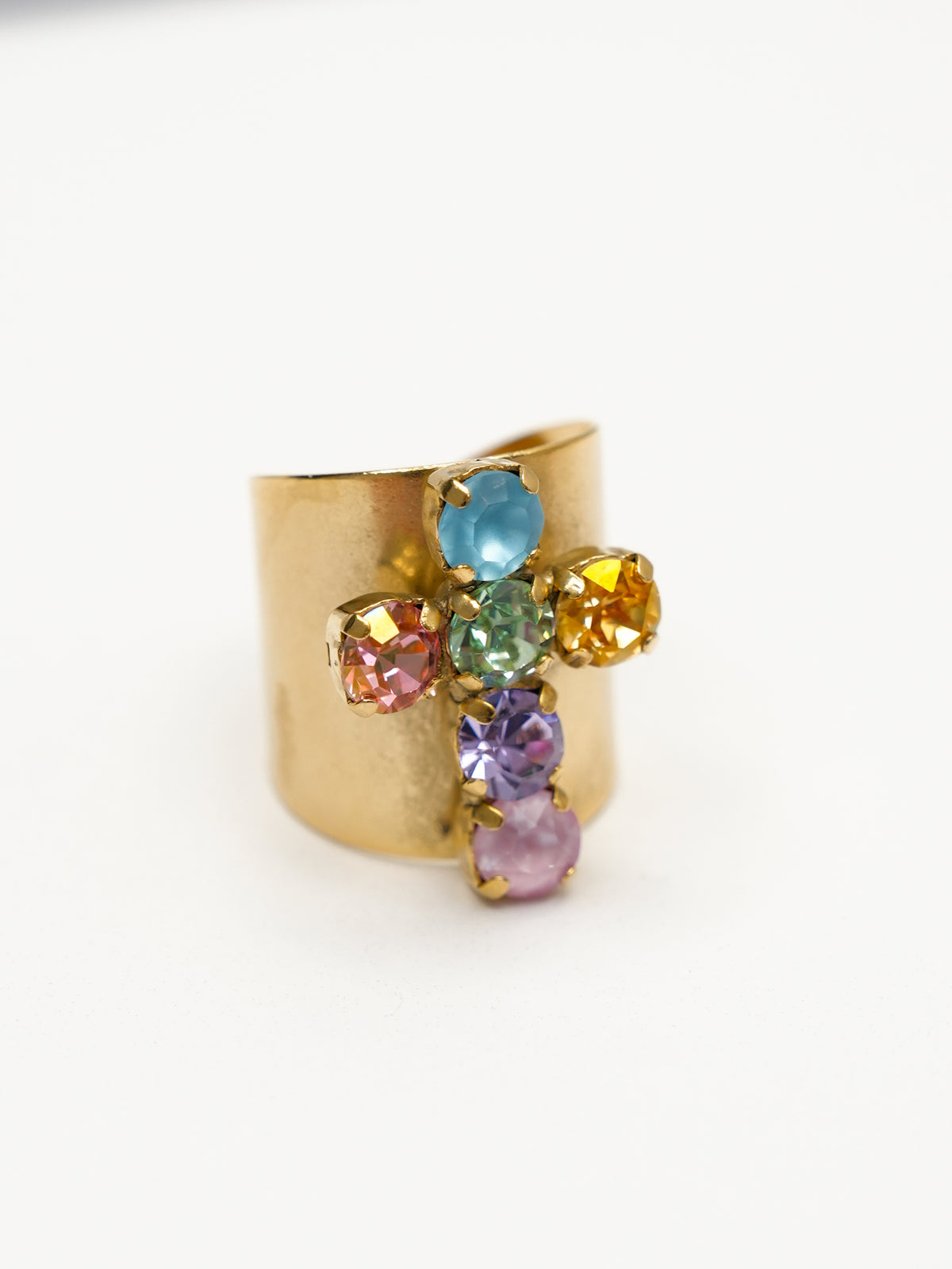 TOVA Baby Donatella Colorful Crystal Cross Ring - Freckled Poppy