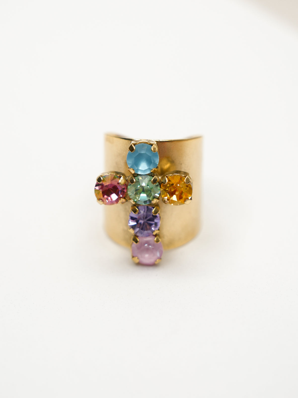 TOVA Baby Donatella Colorful Crystal Cross Ring - Freckled Poppy