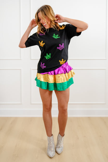 Mardi Gras Color Block Ruffle Mini Skirt - Freckled Poppy