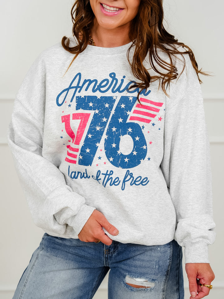 Plus/Reg Long Sleeve "America Land of the Free 1776" Graphic Sweatshirt - Freckled Poppy