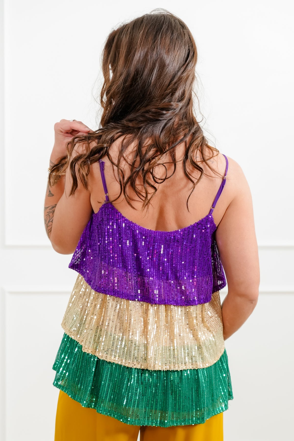 Mardi Gras Sleeveless Tiered Sequin Top - Freckled Poppy