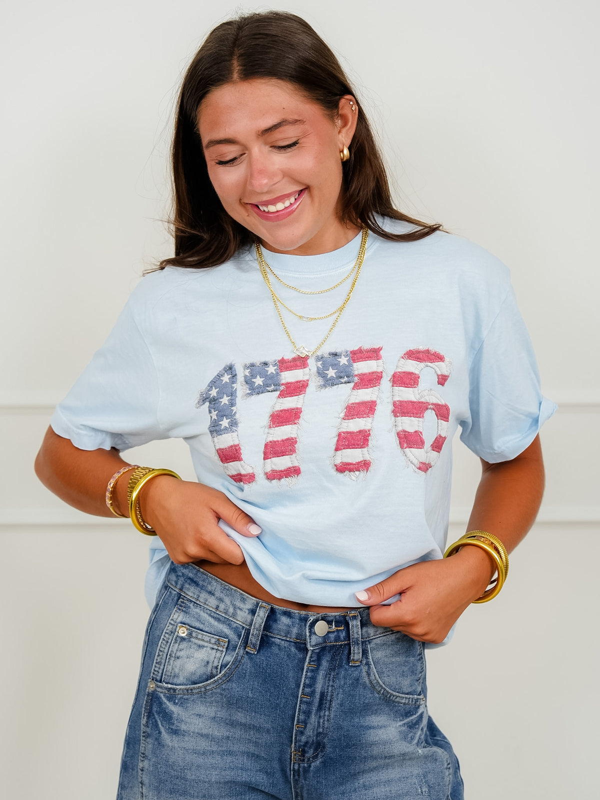 Plus/Reg Short Sleeve "1776 Stars & Stripes" Graphic Tee - Freckled Poppy