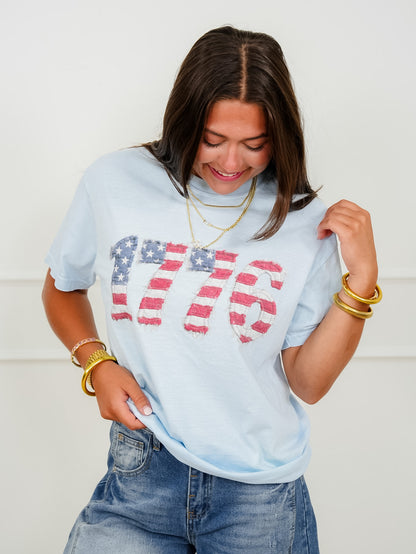 Plus/Reg Short Sleeve "1776 Stars & Stripes" Graphic Tee - Freckled Poppy