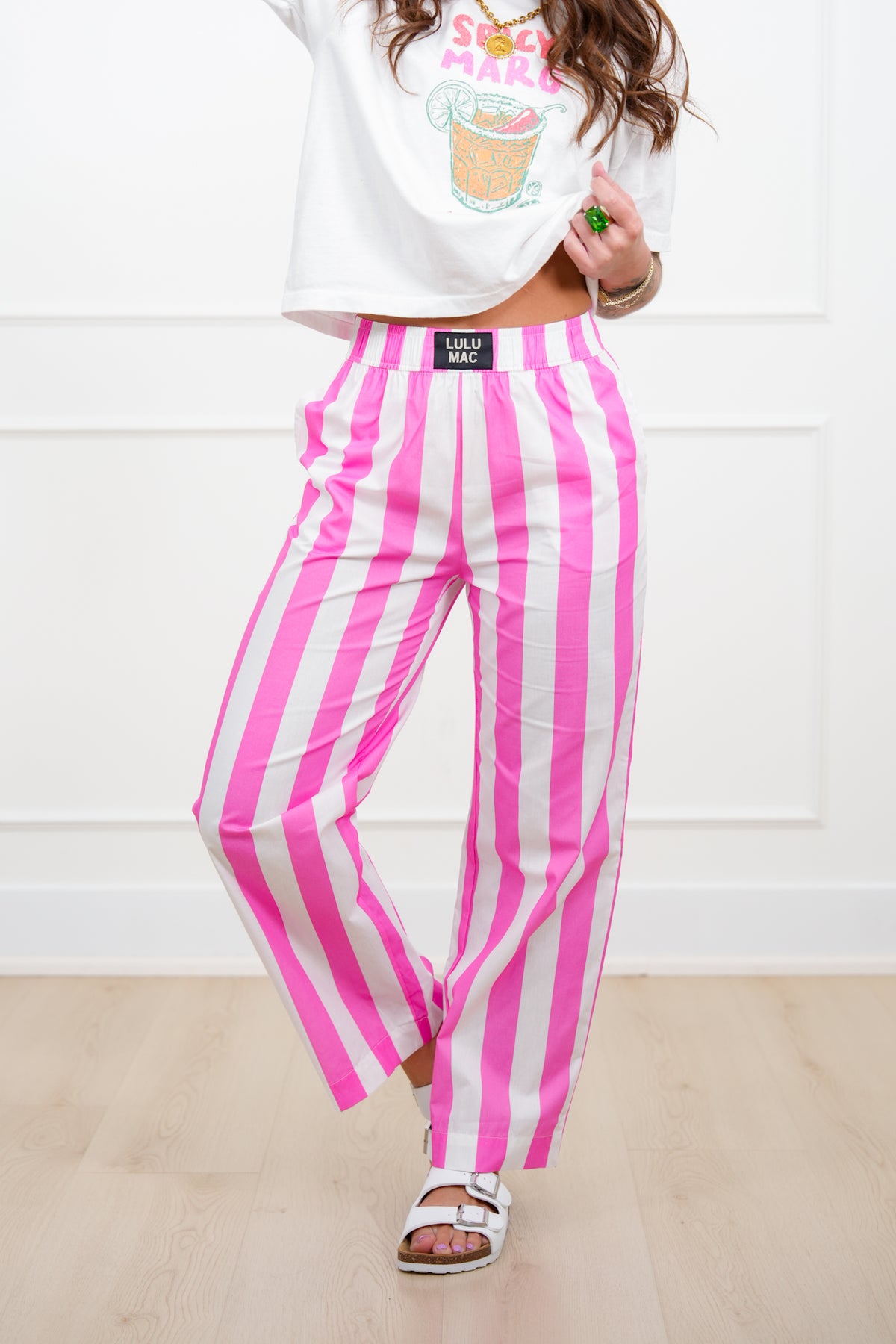 Lulu Mac Stripe Elastic Waist Pants with Side Pockets - Freckled Poppy