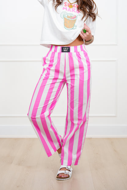 Lulu Mac Stripe Elastic Waist Pants with Side Pockets - Freckled Poppy