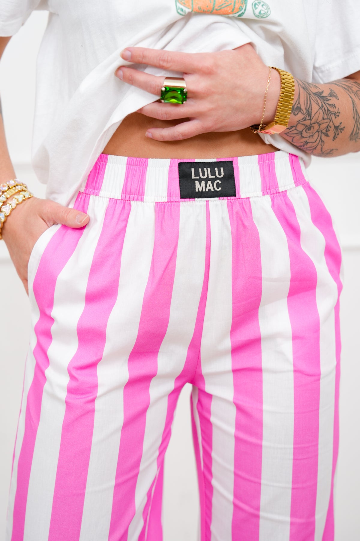 Lulu Mac Stripe Elastic Waist Pants with Side Pockets - Freckled Poppy
