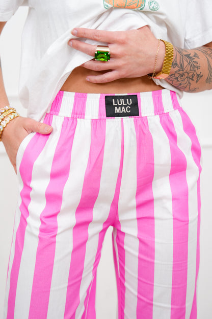 Lulu Mac Stripe Elastic Waist Pants with Side Pockets - Freckled Poppy