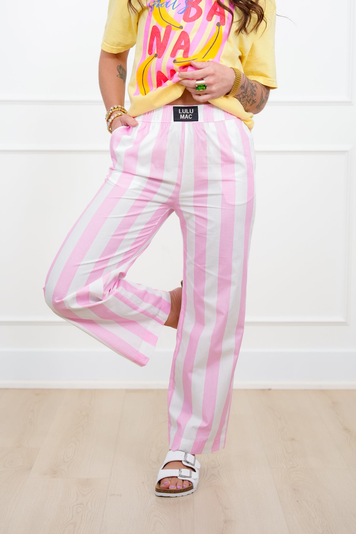 Lulu Mac Stripe Elastic Waist Pants with Side Pockets - Freckled Poppy