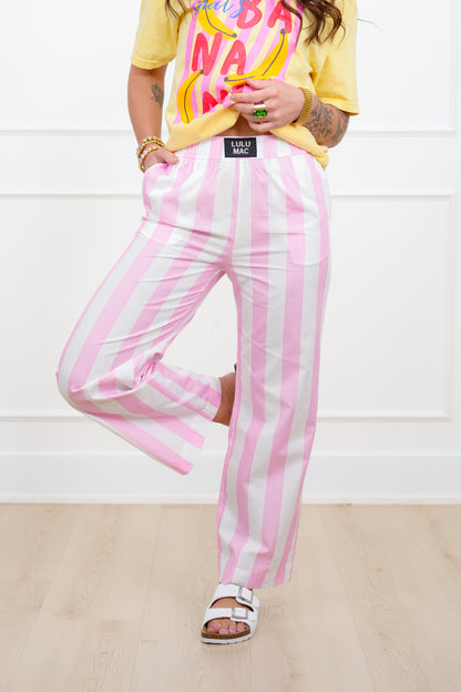 Lulu Mac Stripe Elastic Waist Pants with Side Pockets - Freckled Poppy