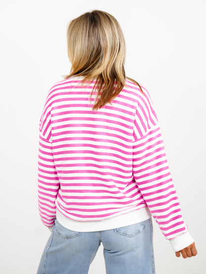 Door Buster! Plus/Reg Zenana Striped Rib Banded Pullover - Freckled Poppy