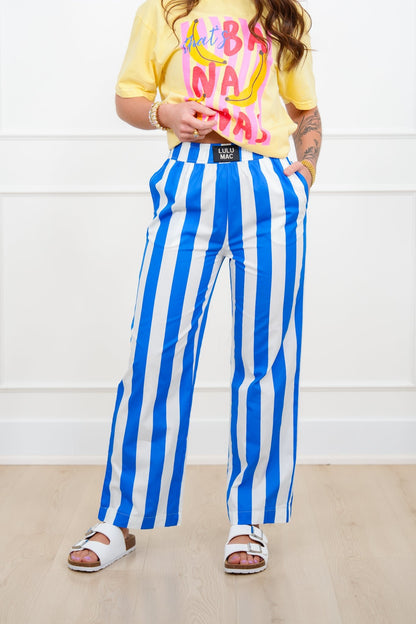 Lulu Mac Stripe Elastic Waist Pants with Side Pockets - Freckled Poppy