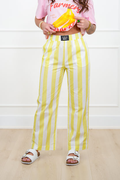 Lulu Mac Stripe Elastic Waist Pants with Side Pockets - Freckled Poppy