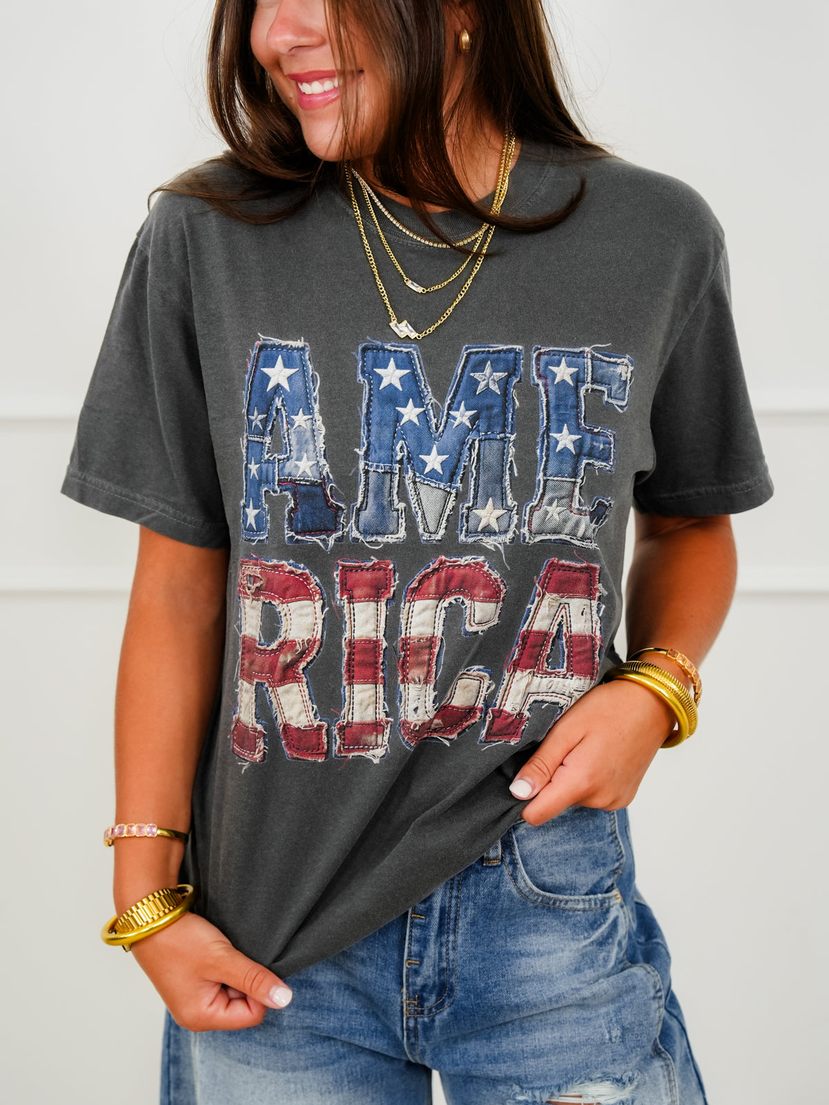 Plus/Reg Short Sleeve "America" Graphic Tee - Freckled Poppy