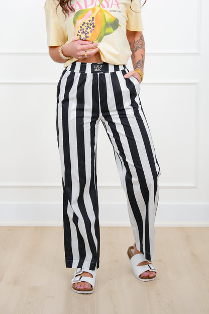 Lulu Mac Stripe Elastic Waist Pants with Side Pockets - Freckled Poppy