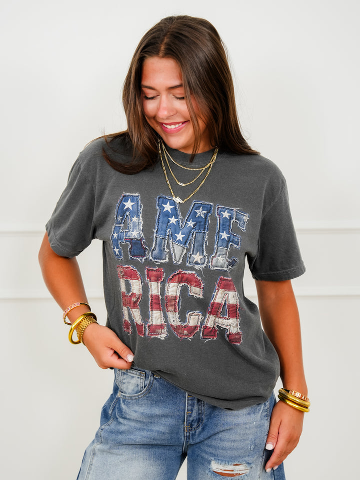 Plus/Reg Short Sleeve "America" Graphic Tee - Freckled Poppy