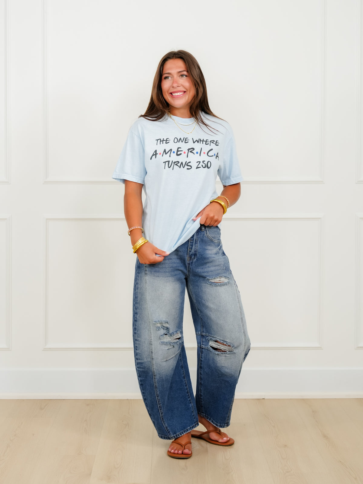 Plus/Reg Short Sleeve Friends "America Turns 250" Graphic Tee - Freckled Poppy