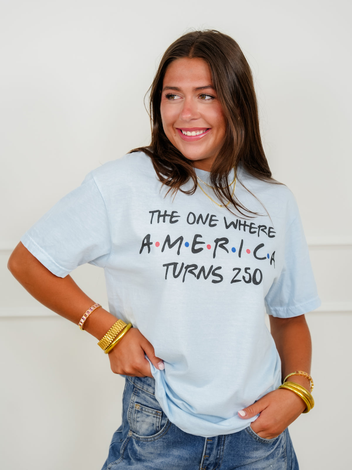 Plus/Reg Short Sleeve Friends "America Turns 250" Graphic Tee - Freckled Poppy