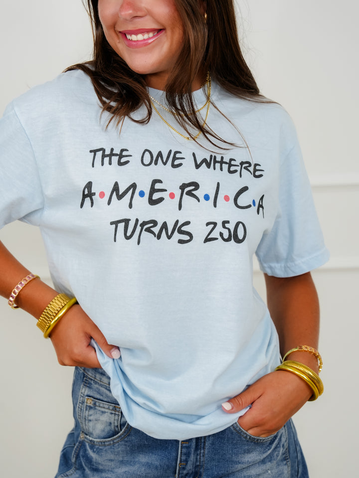 Plus/Reg Short Sleeve Friends "America Turns 250" Graphic Tee - Freckled Poppy