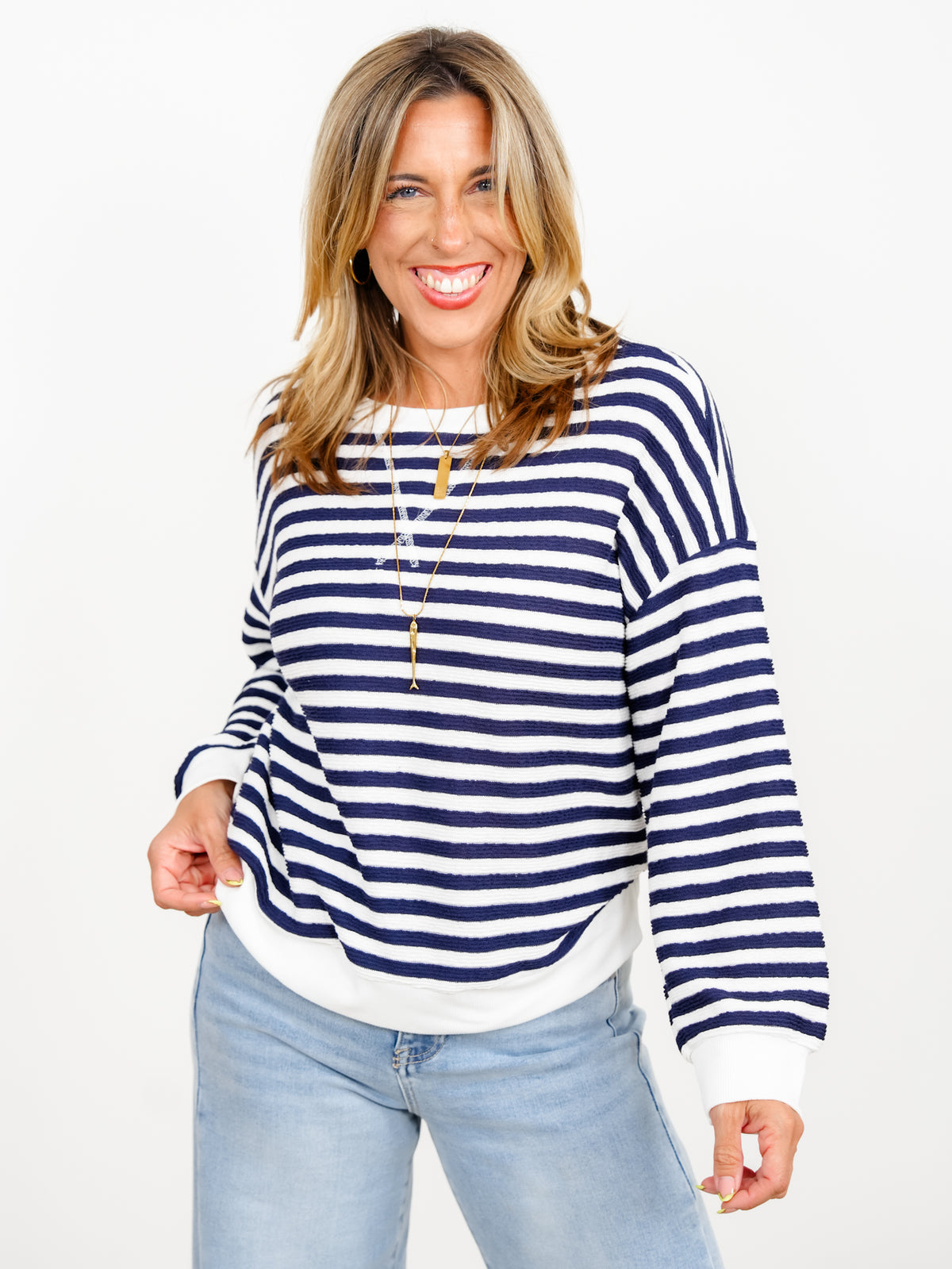 Door Buster! Plus/Reg Zenana Striped Rib Banded Pullover - Freckled Poppy