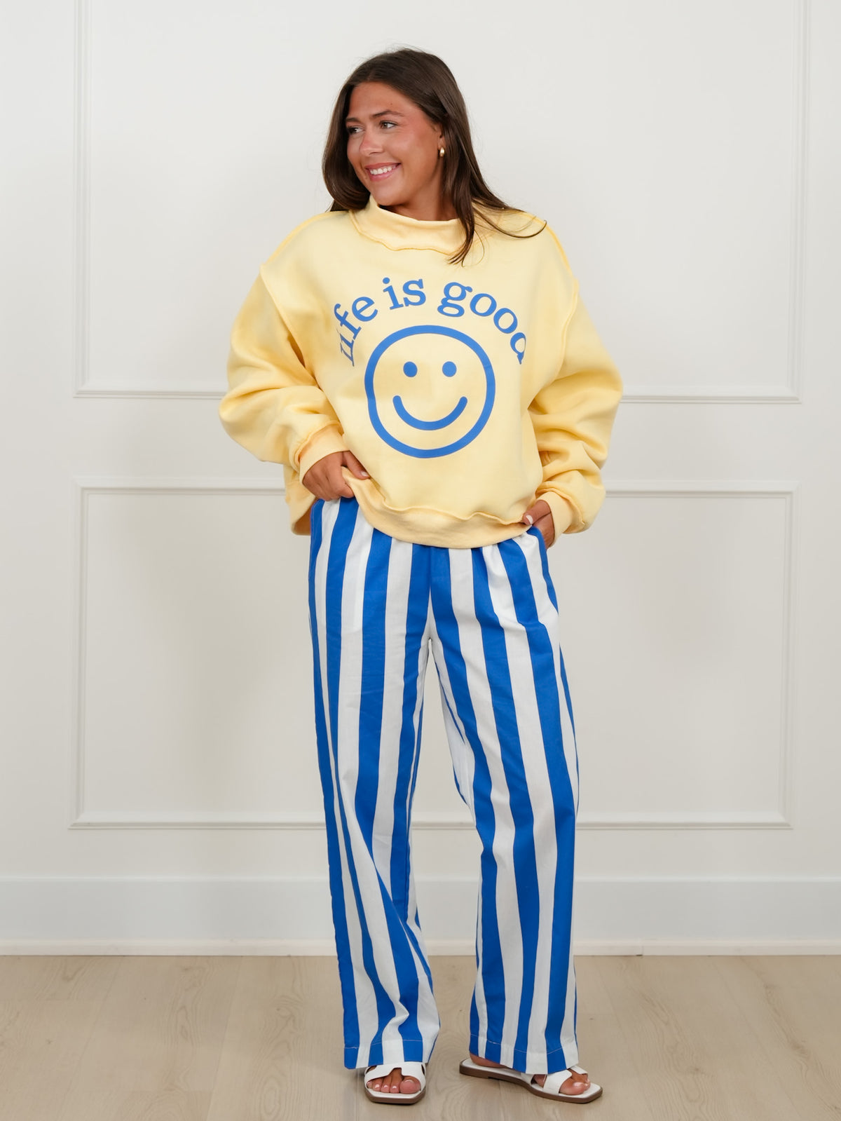 Long Sleeve Reversible "Life Is Good/You Are Exactly.." Graphic Sweatshirt - Freckled Poppy