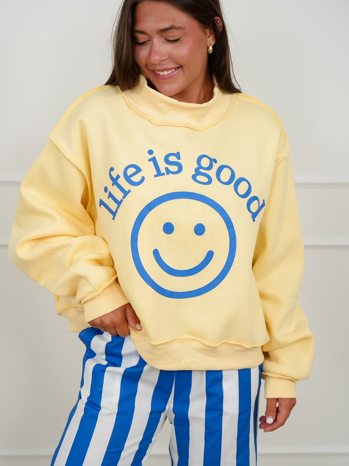 Long Sleeve Reversible "Life Is Good/You Are Exactly.." Graphic Sweatshirt - Freckled Poppy