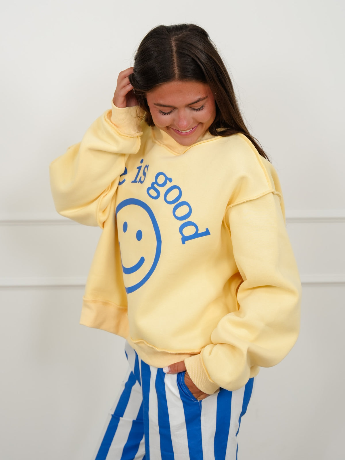 Long Sleeve Reversible "Life Is Good/You Are Exactly.." Graphic Sweatshirt - Freckled Poppy