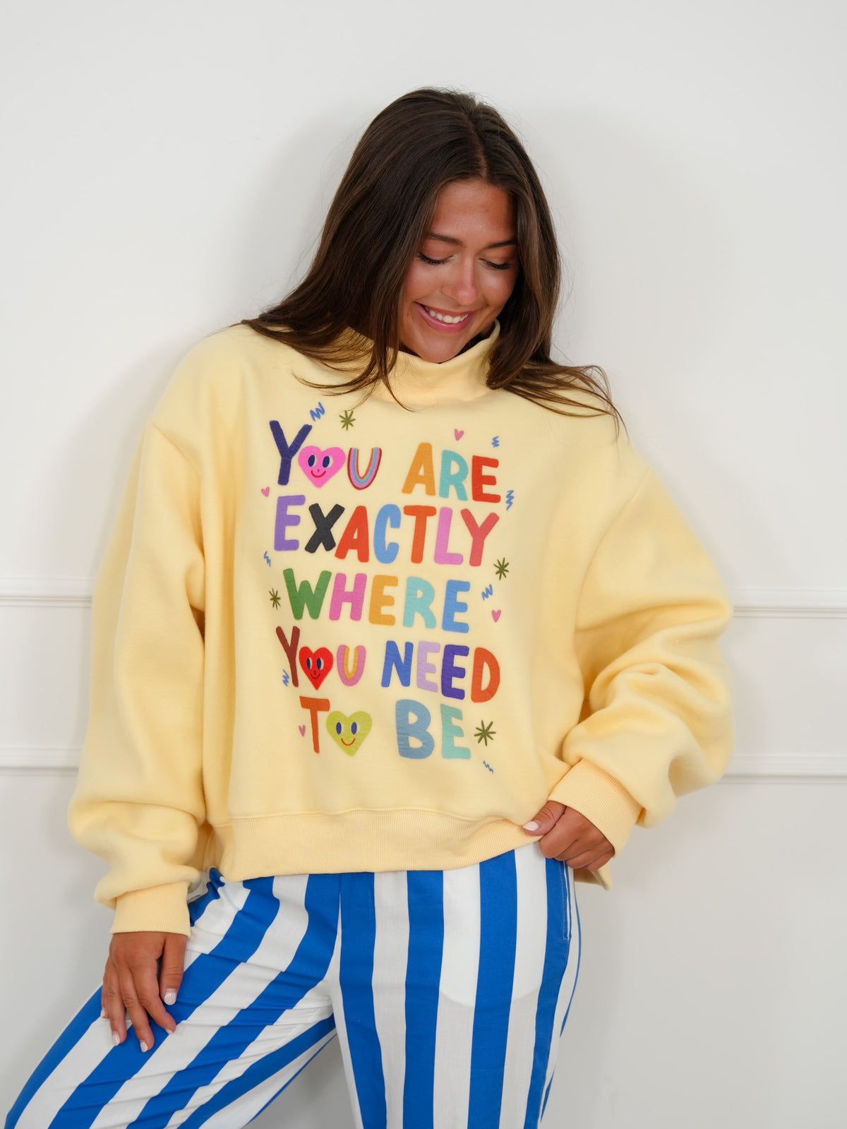 Long Sleeve Reversible "Life Is Good/You Are Exactly.." Graphic Sweatshirt - Freckled Poppy