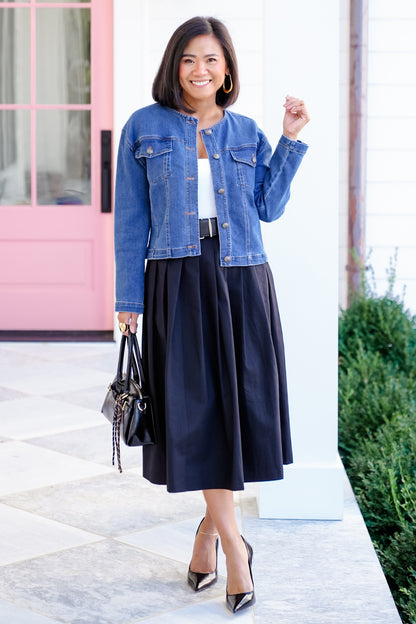 Solid Pleated Midi Skirt With Belt - Freckled Poppy
