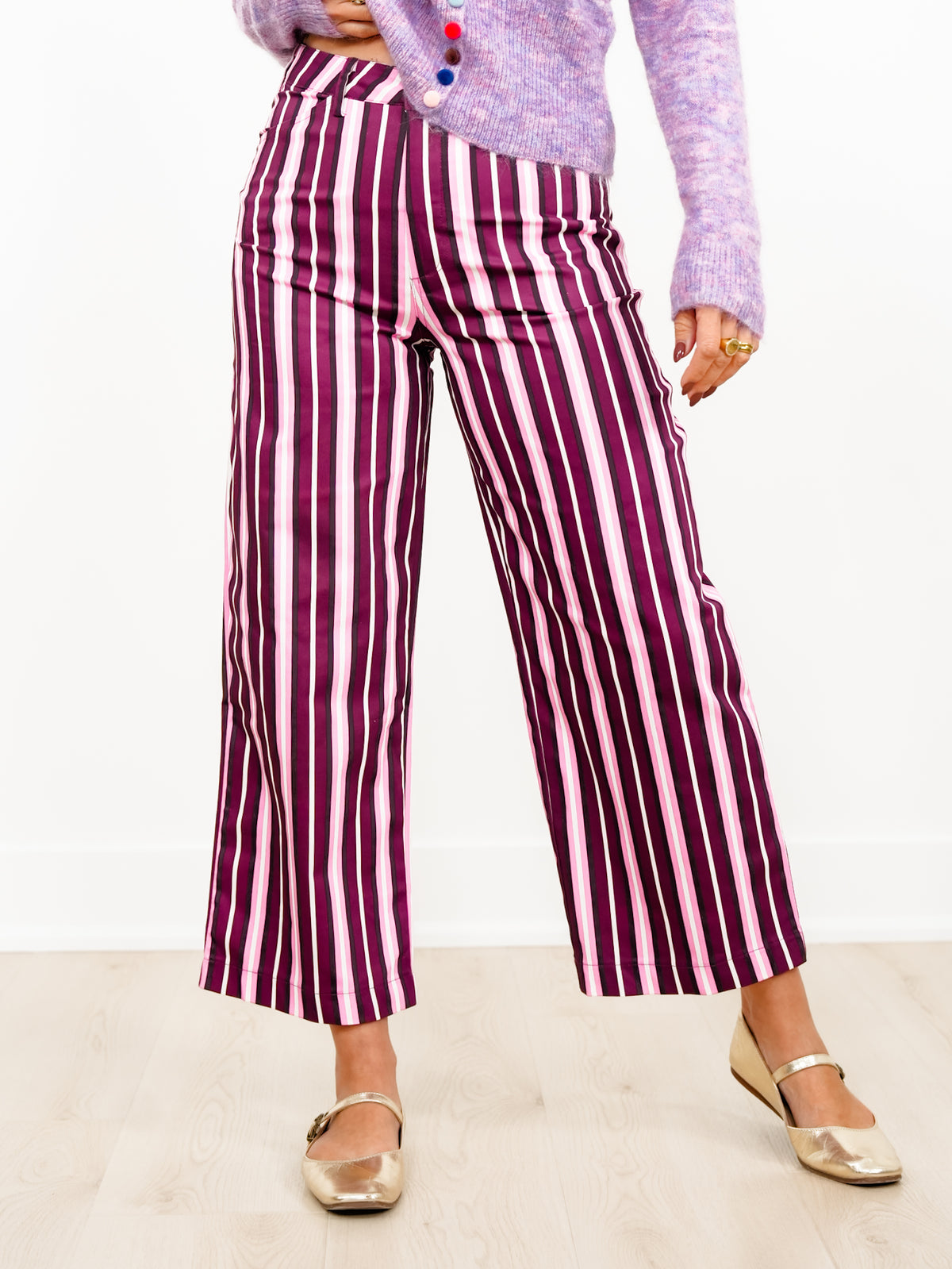 Multi Color Stripe High Waist Wide Leg Pants