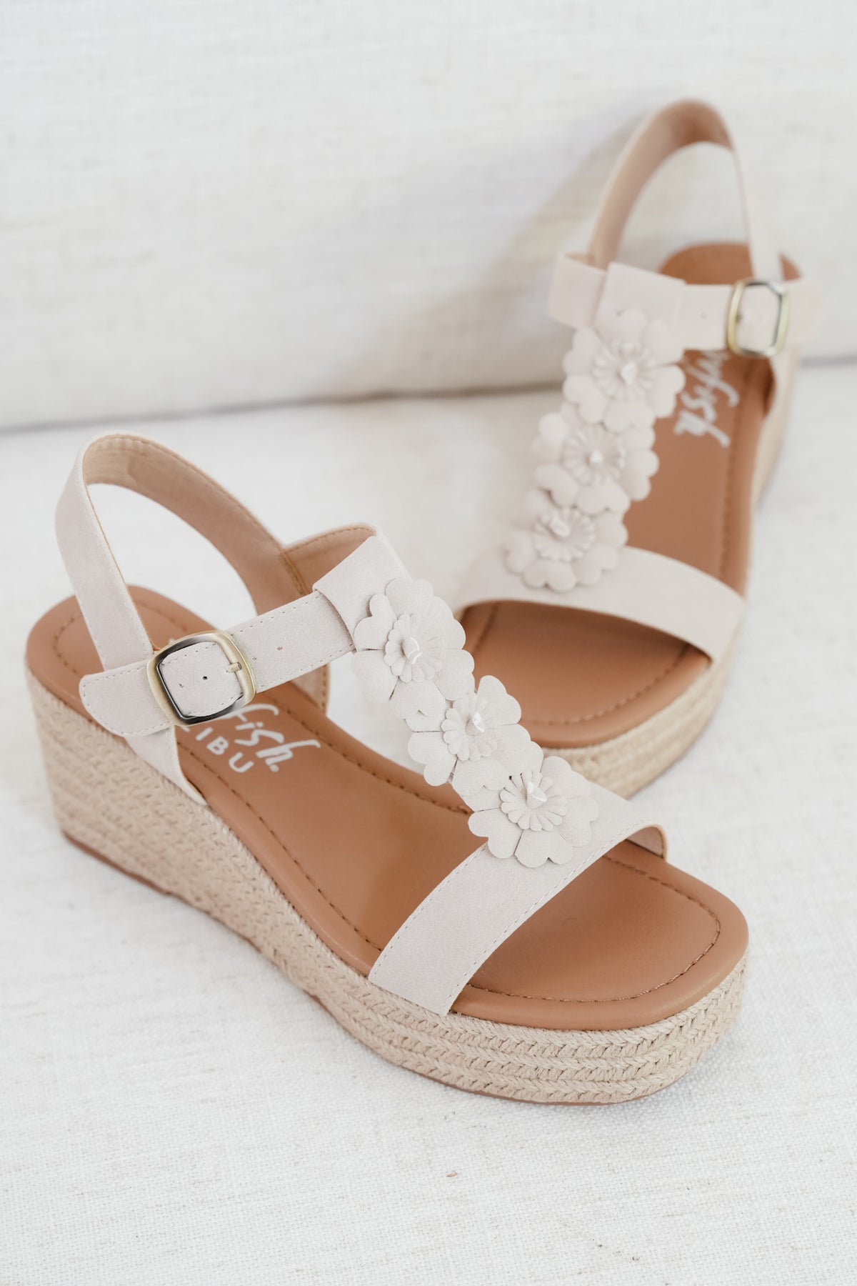 Blowfish Braided Raffia Platform Wedge Sandal with Floral Detail - Freckled Poppy