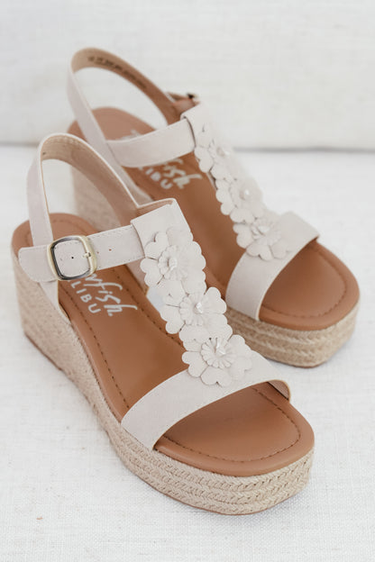 Blowfish Braided Raffia Platform Wedge Sandal with Floral Detail - Freckled Poppy