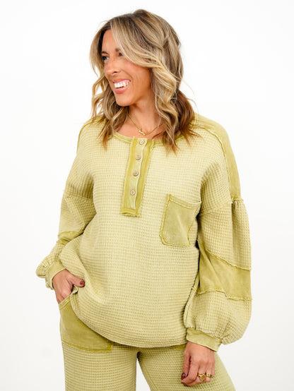 Mineral Wash Thermal Knit Long Sleeve Top