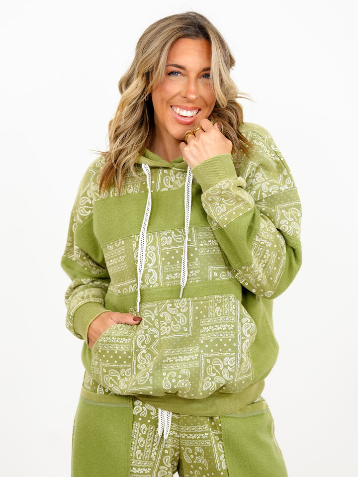 Paisley Patchwork Print Mineral Wash Hooded Pullover - Freckled Poppy