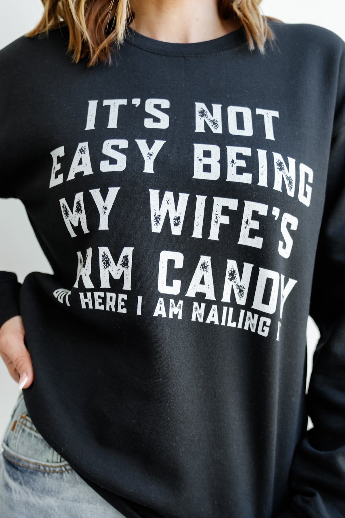 Plus/Reg Long Sleeve "My Wife's Arm Candy" Graphic Sweatshirt - Freckled Poppy