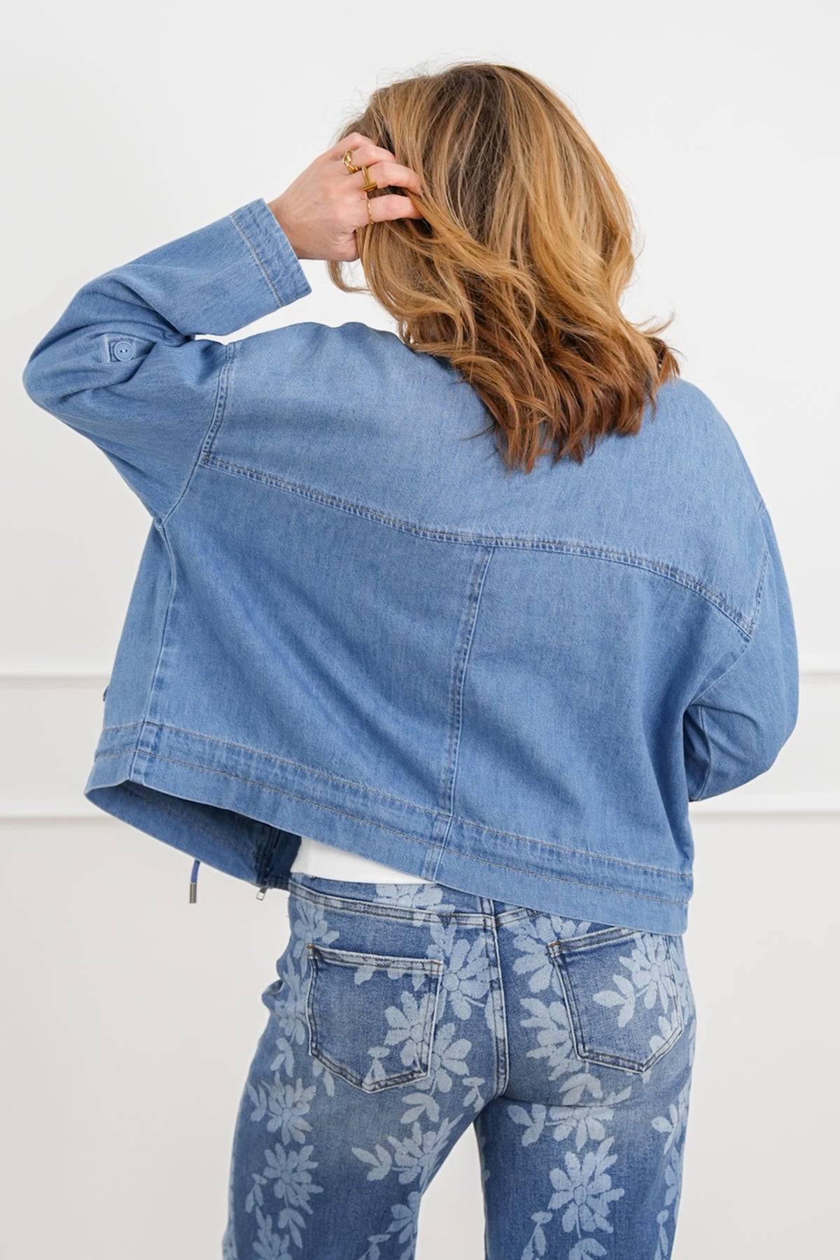 Plus/Reg Risen Medium Wash Long Sleeve Jacket with Cargo Pockets - Freckled Poppy
