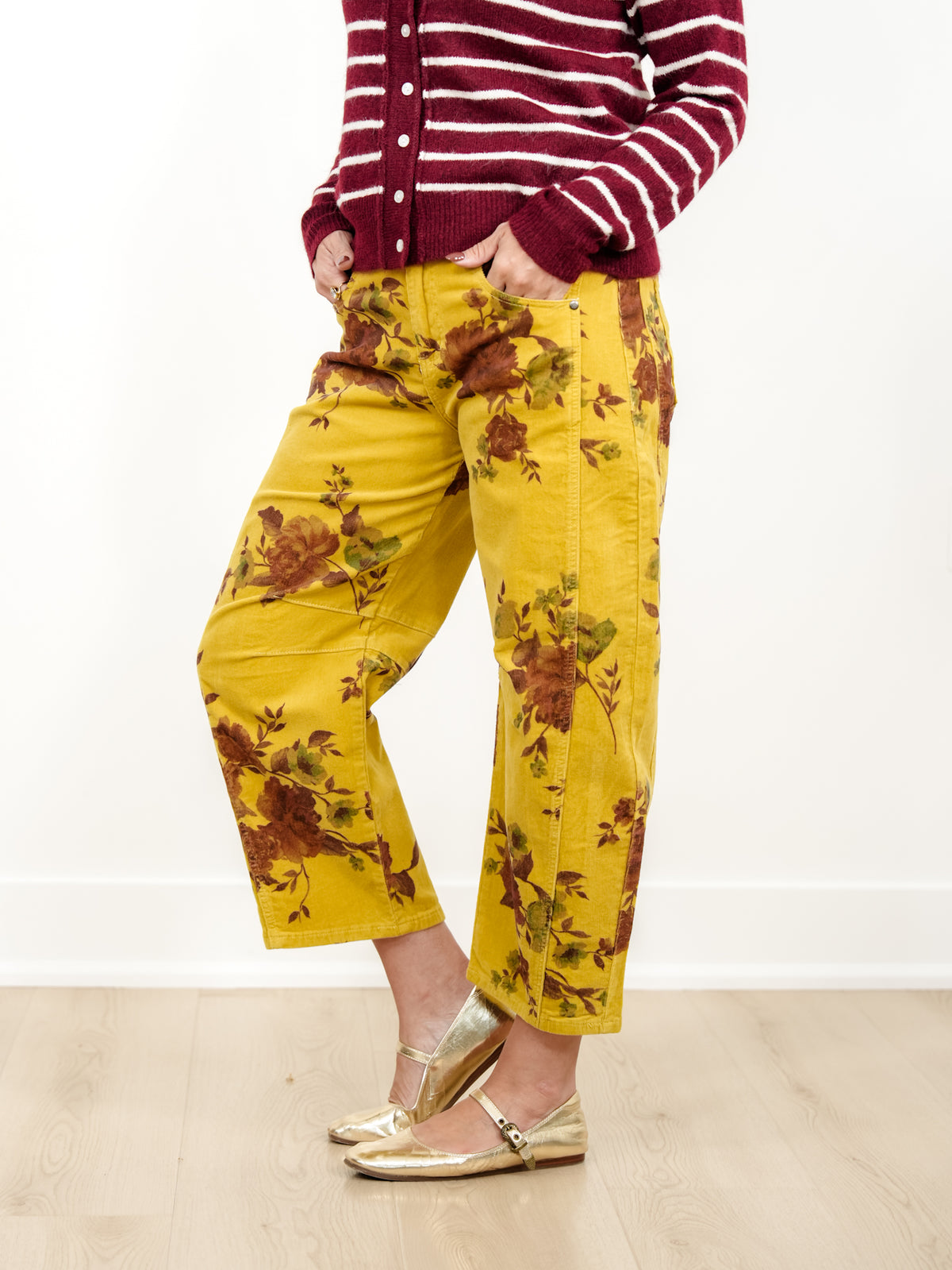 Floral Print Corduroy Pants - Freckled Poppy