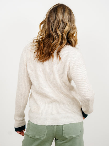 Long Sleeve Button Up Sweater with Contrast Trim - Freckled Poppy