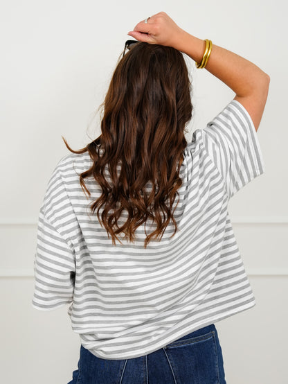 Stripe Short Sleeve Round Neck Top - Freckled Poppy
