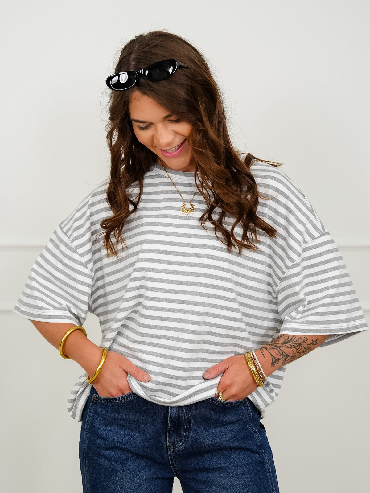 Stripe Short Sleeve Round Neck Top - Freckled Poppy