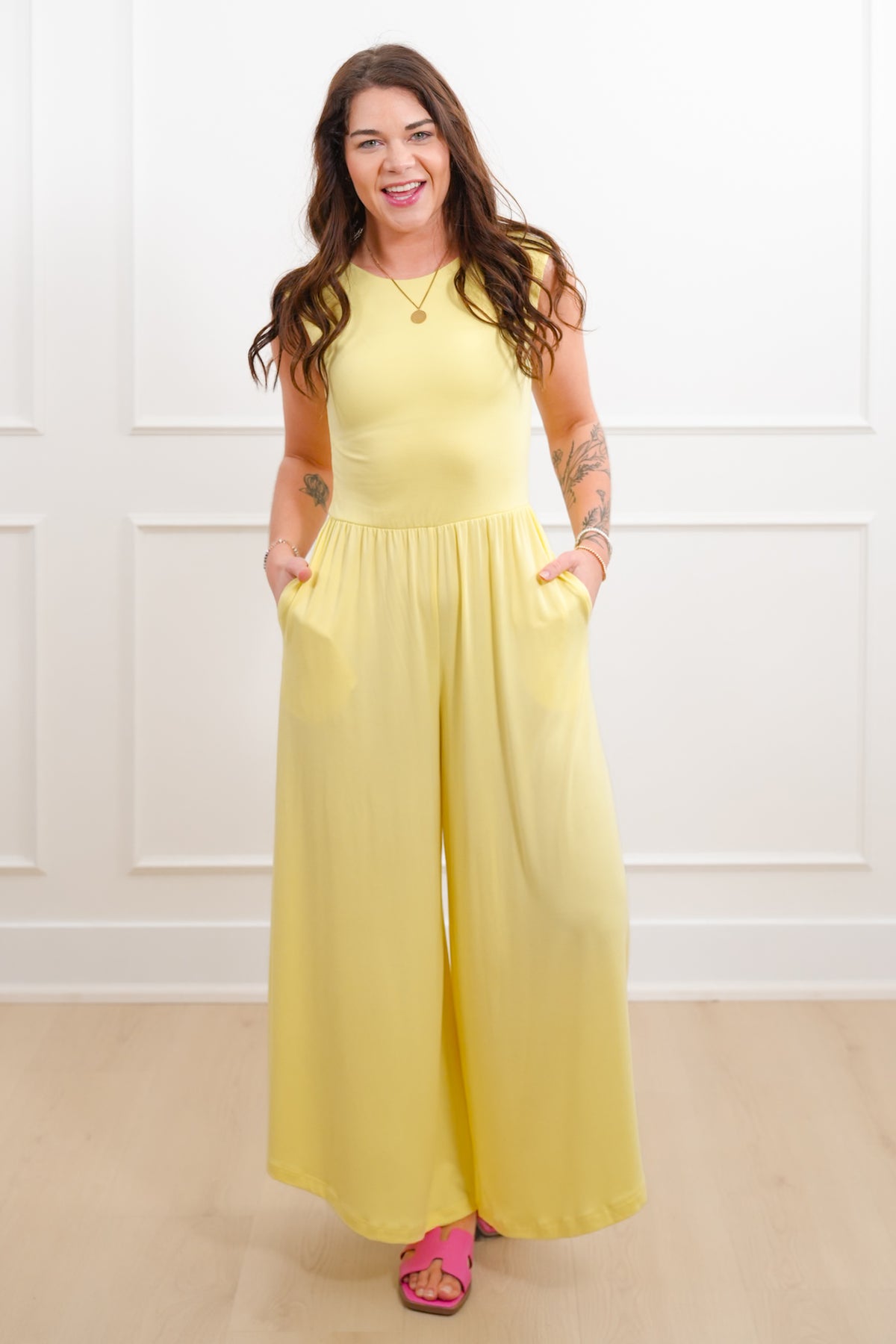 Knit Sleeveless Open Back Wide Leg Jumpsuit - Freckled Poppy