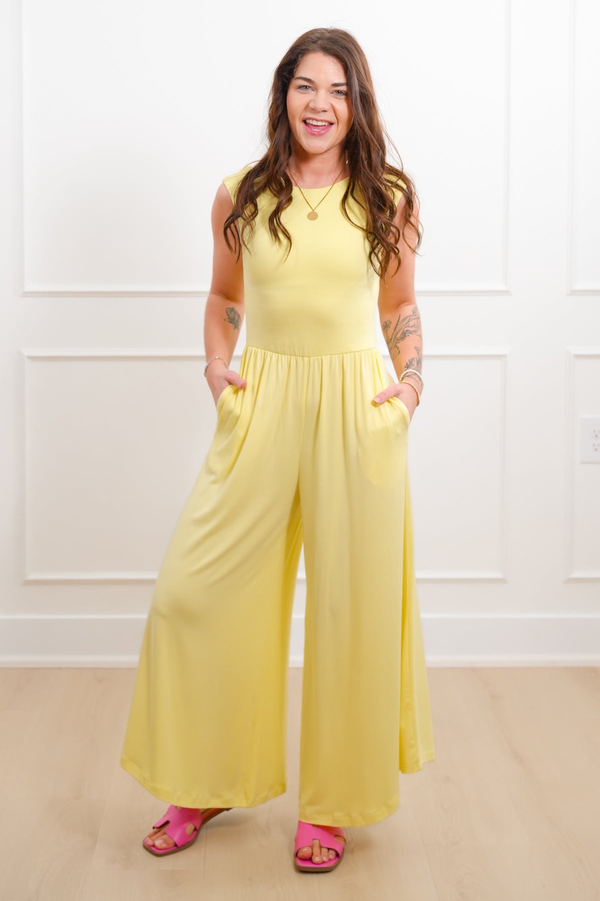 Knit Sleeveless Open Back Wide Leg Jumpsuit - Freckled Poppy