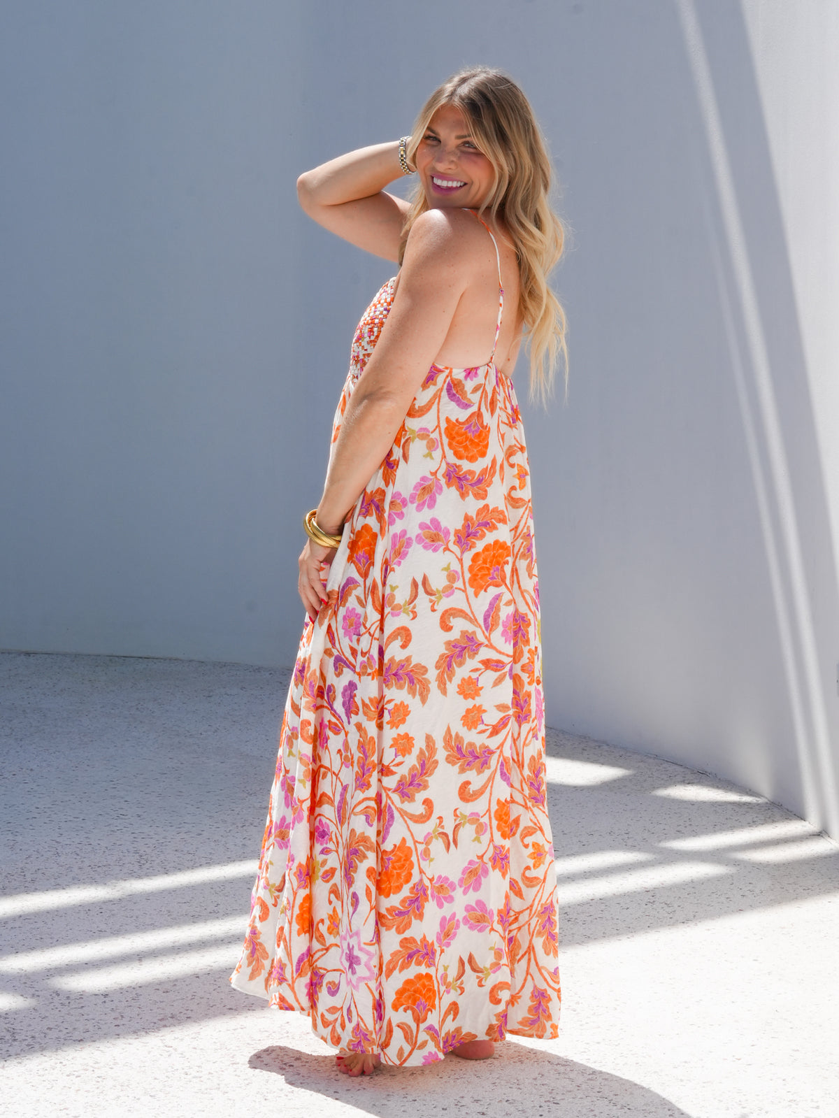 Floral Print Sleeveless Lattice Bodice Maxi Dress - Freckled Poppy