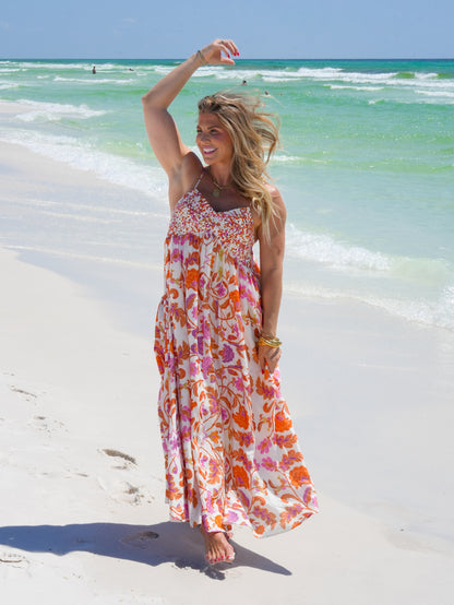 Floral Print Sleeveless Lattice Bodice Maxi Dress - Freckled Poppy