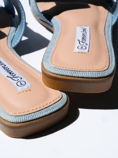 Denim H Strap Flat Slide Sandals - Freckled Poppy